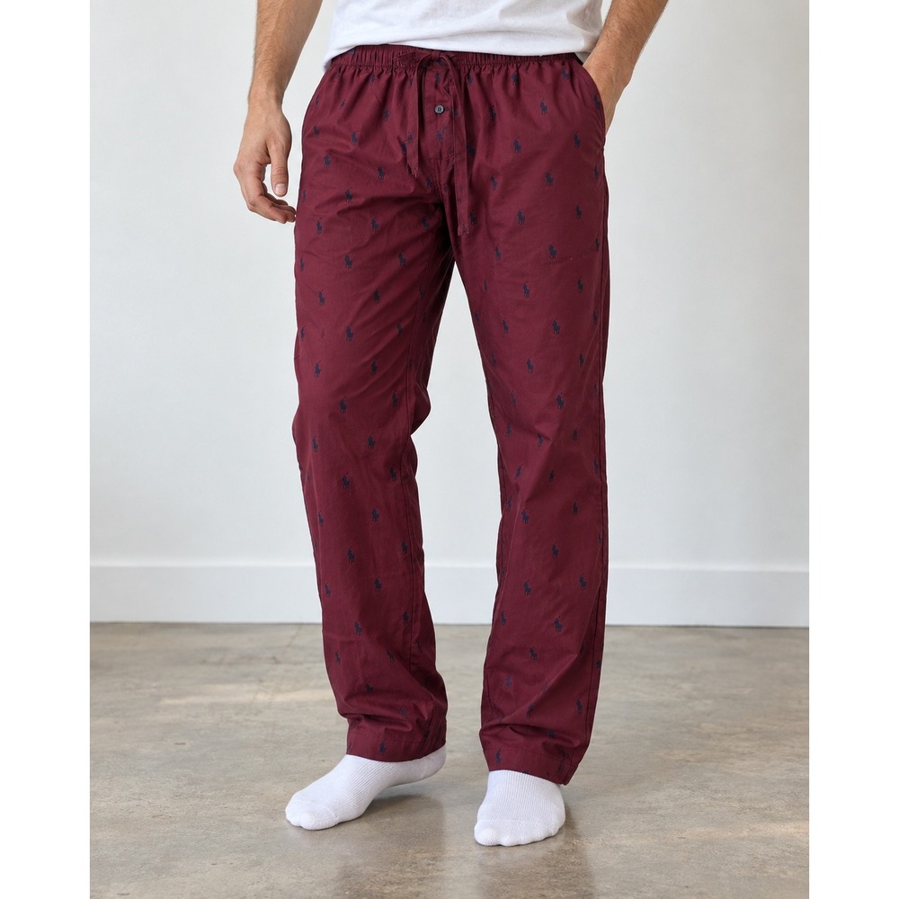 Polo Ralph Lauren Mens Pajama Pants Burgundy Navy Pony Logo Sleepwear Medium NWT